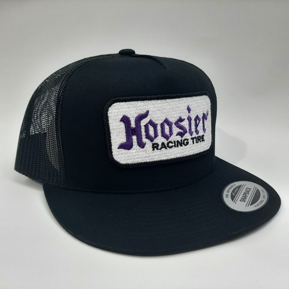 Hoosier embroidered patch Flat Bill Trucker Mesh Snapback Cap Hat Black - Picture 3 of 4